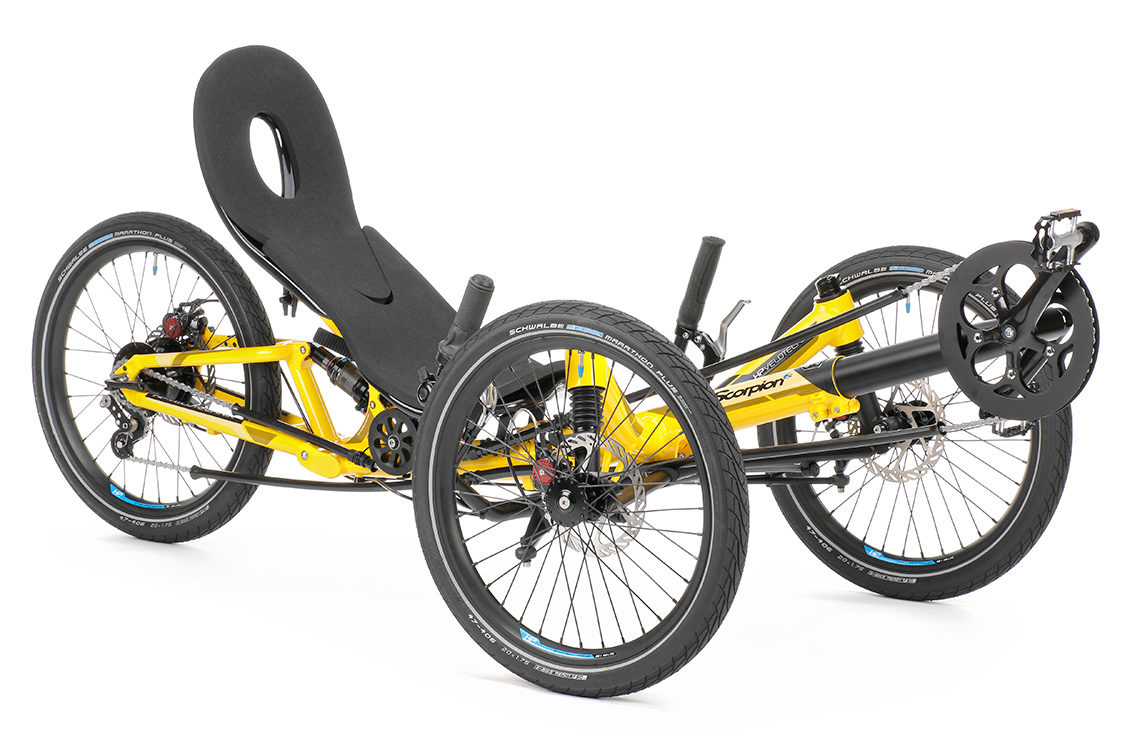 recumbent trike with full suspension folds scorpion fs 20