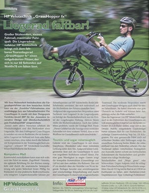 pressespiegel test bericht liegerad grasshopper fx aktivradfahren 0805