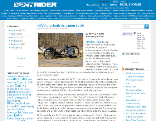 Review Recumbent Trike Scorpion fs 26 Tadpole