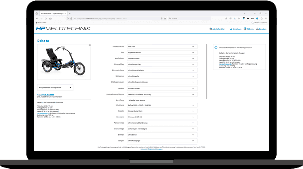 Konfigurator Configurator Delta tx Trike Dreirad Sesselrad