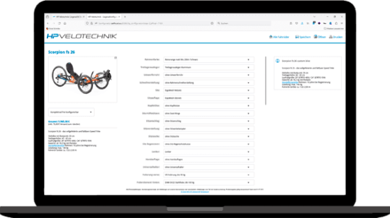 Konfigurator Configurator Scorpion Trikes Dreirad Liegerad